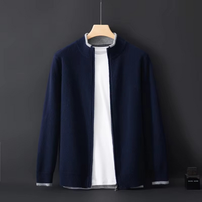 Mens Full Zip Knit Cardigan Jacket with a Relaxed Fit for Autumn and Winter in Gray, Navy Blue or Camel