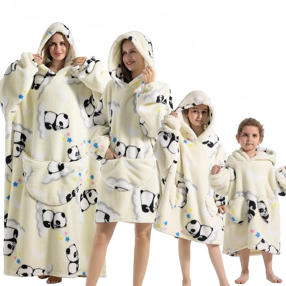 Oversized Hoodie Blanket with Pumpkin Print and Long Sleeves, Fleece Flannel