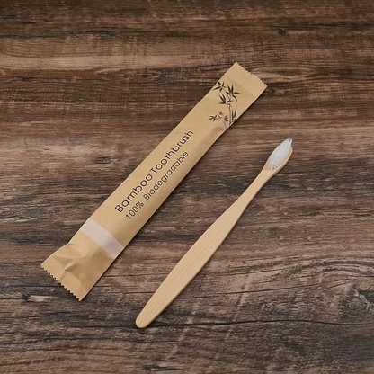 Bamboo Handled Toothbrush Ten Pack with Soft Nylon Bristles, Each Wrapped Separately