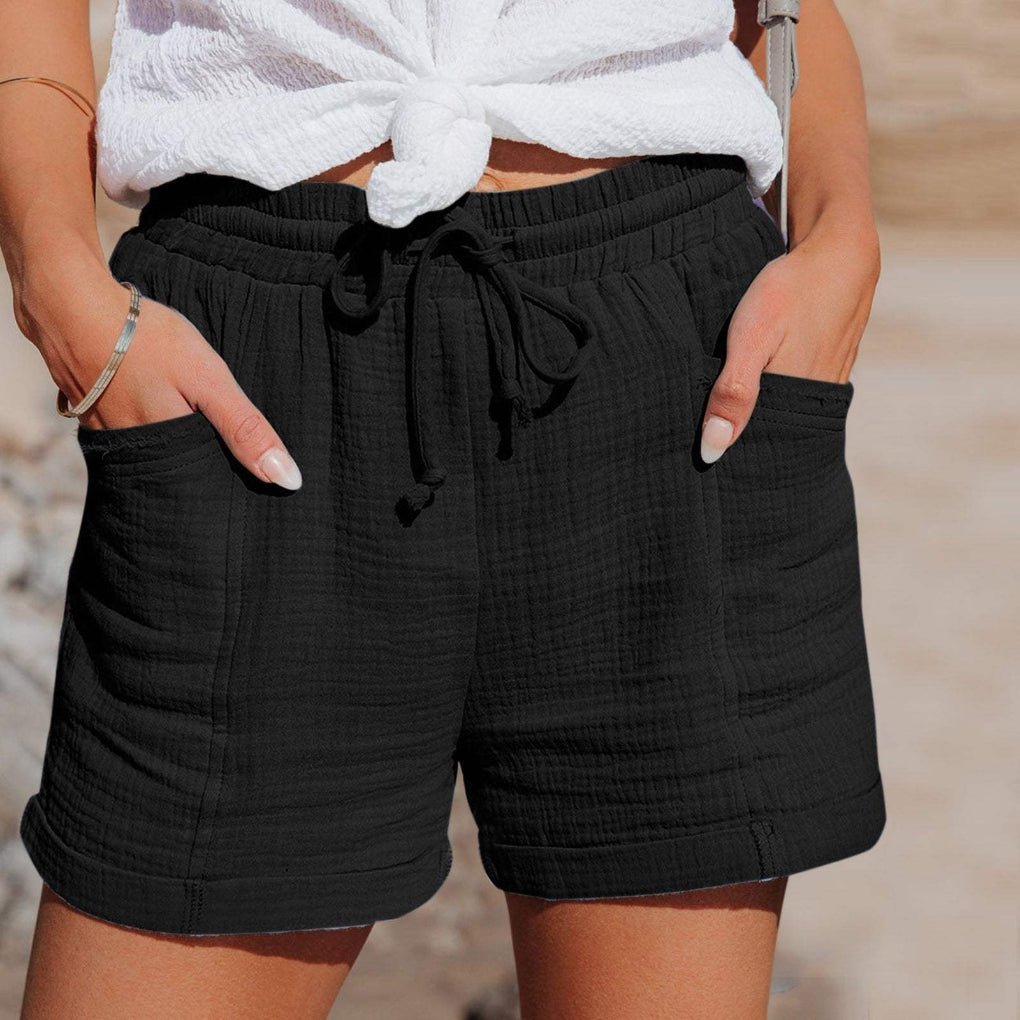 Women's Casual Shorts with Elastic Drawstring and Deep Side Pockets