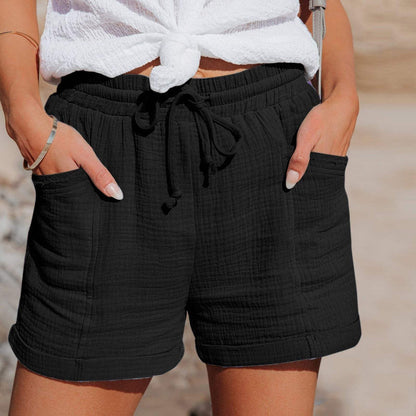 Women's Casual Shorts with Elastic Drawstring and Deep Side Pockets