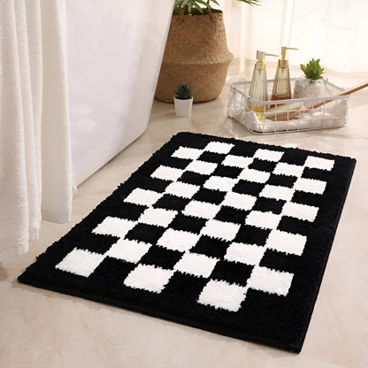 Microfiber Bath Mat with Checkered Pattern and Machine Washable Design