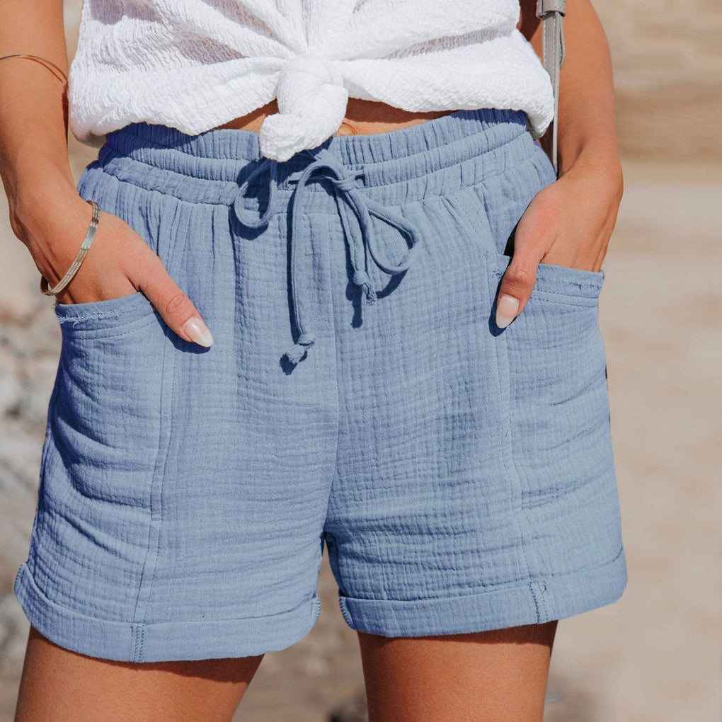 Women's Casual Shorts with Elastic Drawstring and Deep Side Pockets