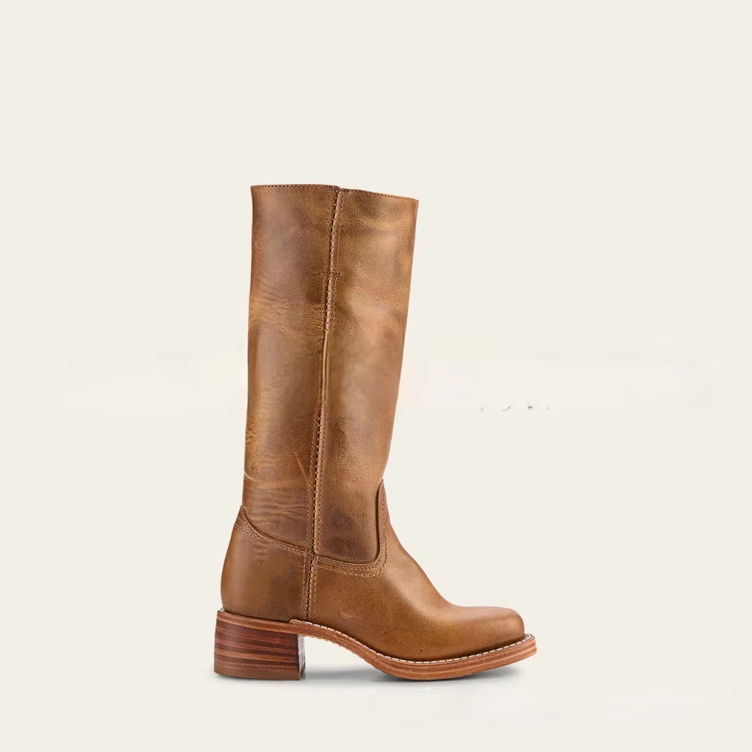 Womens Wide Calf Knee High Boots with a Square Heel, Round Toe and Pull On Style in Six Colors