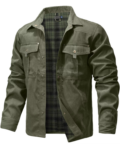 Mens Western Snap Overshirt with Flannel Lining and Yoke Seams for Cool Days