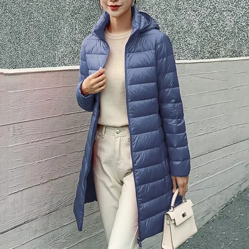 Womens Lightweight Long Hooded Parka with a Removable Hood, Front Zip and Button Placket in Seven Colors