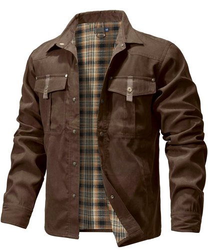 Mens Western Snap Overshirt with Flannel Lining and Yoke Seams for Cool Days