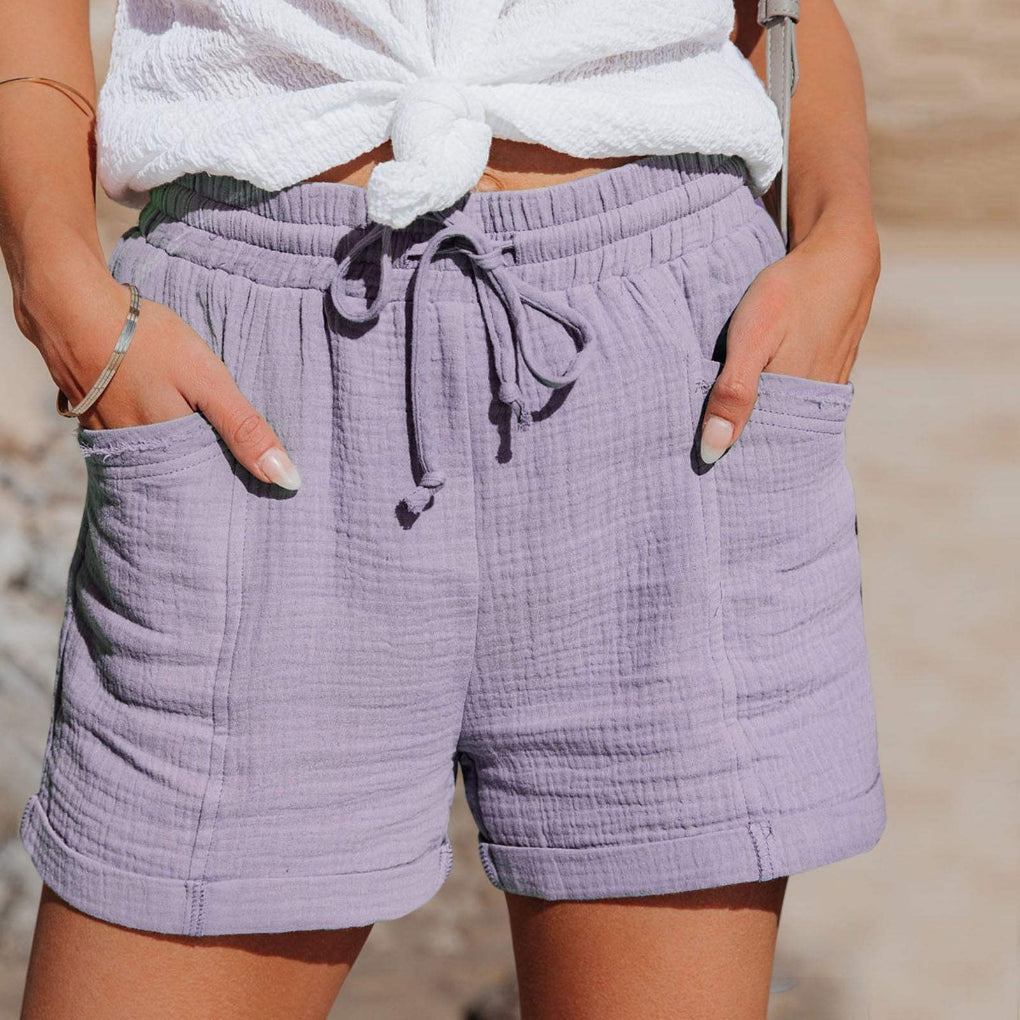 Women's Casual Shorts with Elastic Drawstring and Deep Side Pockets