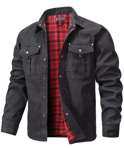 Mens Western Snap Overshirt with Flannel Lining and Yoke Seams for Cool Days