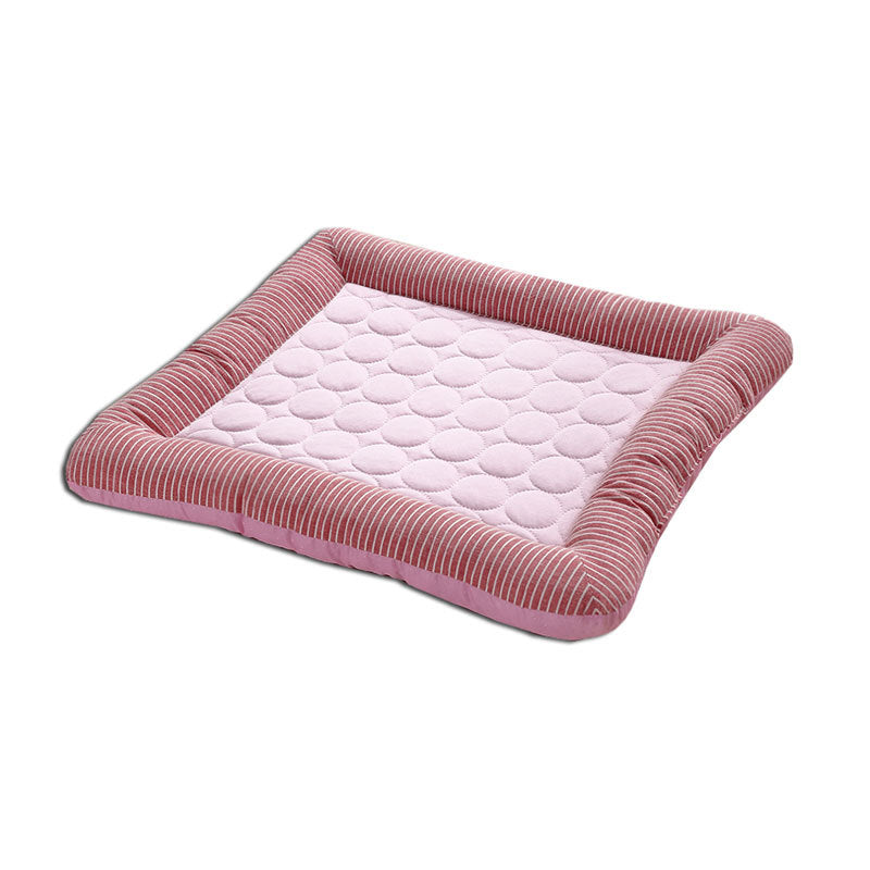 Breathable Cooling Pet Bed Mat with Ice Silk Surface and Edge Stitching, Blue or Pink