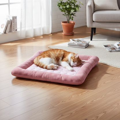 Breathable Cooling Pet Bed Mat with Ice Silk Surface and Edge Stitching, Blue or Pink
