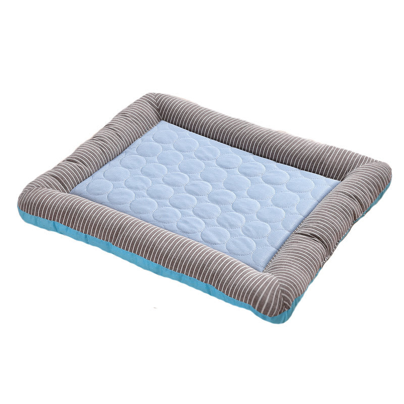 Breathable Cooling Pet Bed Mat with Ice Silk Surface and Edge Stitching, Blue or Pink