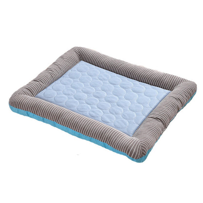 Breathable Cooling Pet Bed Mat with Ice Silk Surface and Edge Stitching, Blue or Pink