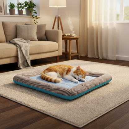 Breathable Cooling Pet Bed Mat with Ice Silk Surface and Edge Stitching, Blue or Pink
