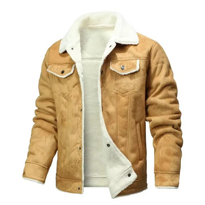 Mens Fleece Lined Winter Jacket with Suede Look Shell and Folded Collar