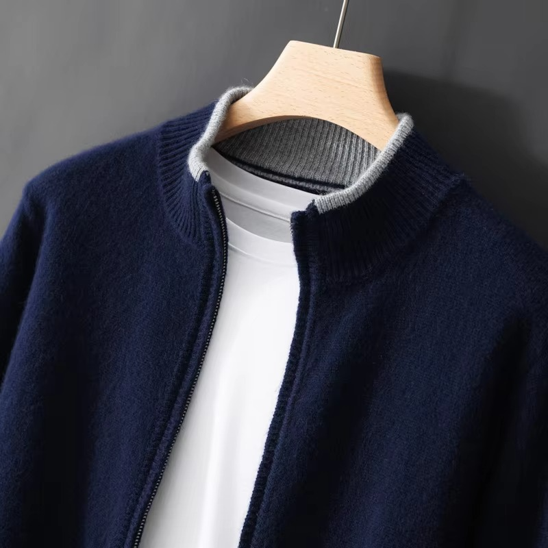 Mens Full Zip Knit Cardigan Jacket with a Relaxed Fit for Autumn and Winter in Gray, Navy Blue or Camel