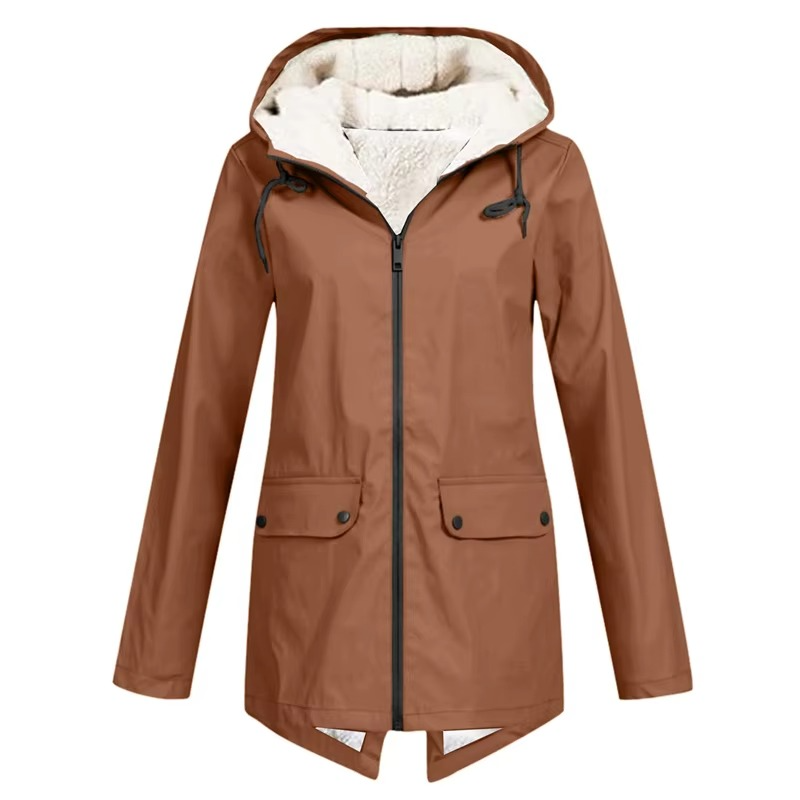 Womens Hooded Trench Coat with a Velvet Lining, Front Zip and Snap Placket in Many Colors and Sizes S to 3XL