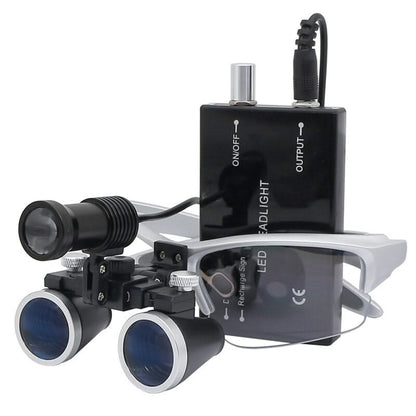 Adjustable Dental Loupes with 5W LED Headlight and Orange Filter, 2.5x-3.5x Magnification