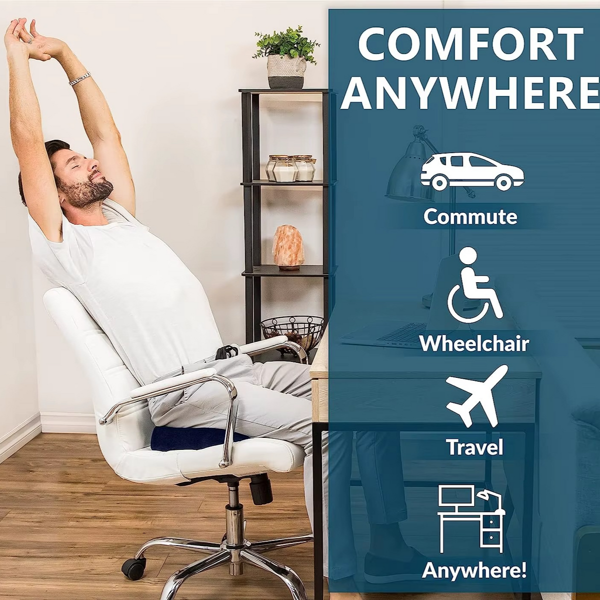 Gel and Memory Foam Seat Cushion with Non Slip Base for Everyday Sitting