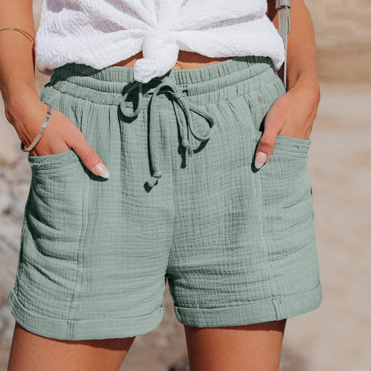 Women's Casual Shorts with Elastic Drawstring and Deep Side Pockets