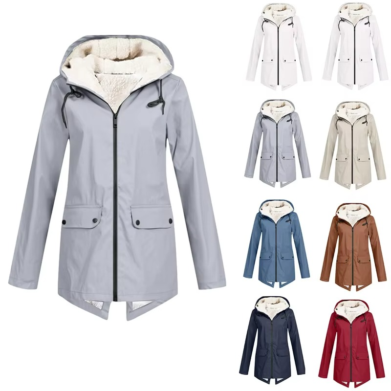 Womens Hooded Trench Coat with a Velvet Lining, Front Zip and Snap Placket in Many Colors and Sizes S to 3XL