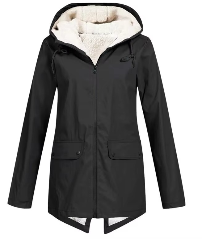 Womens Hooded Trench Coat with a Velvet Lining, Front Zip and Snap Placket in Many Colors and Sizes S to 3XL
