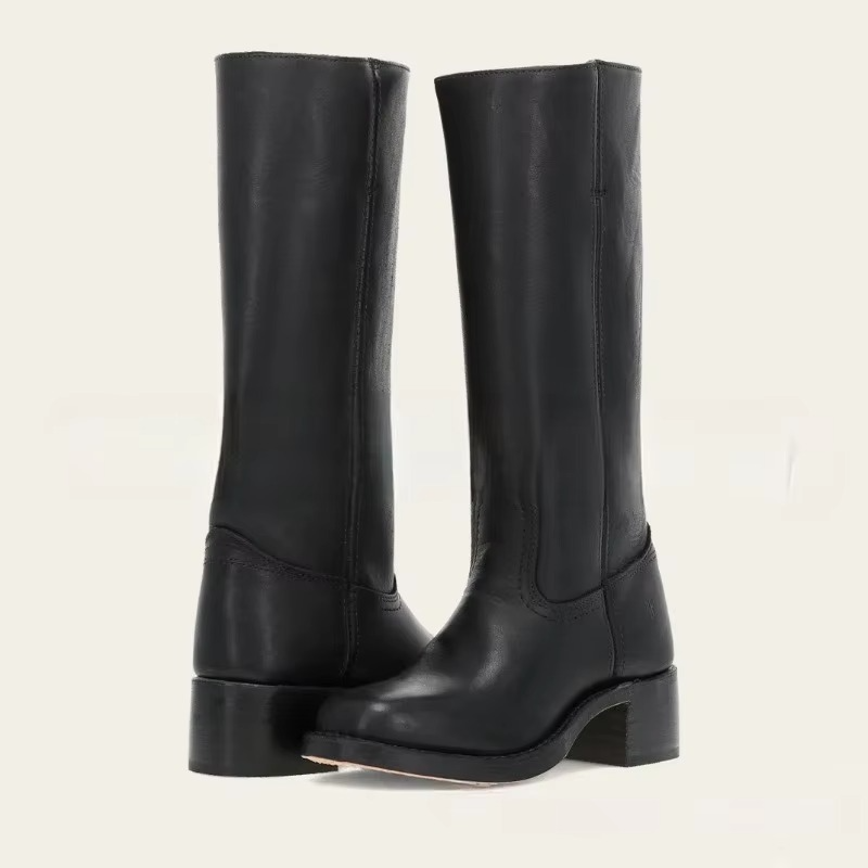 Womens Wide Calf Knee High Boots with a Square Heel, Round Toe and Pull On Style in Six Colors