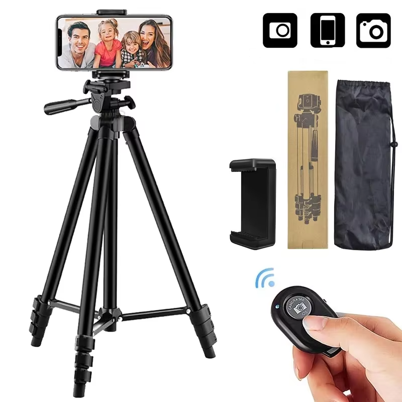 Compact Tripod Stand with Wireless Remote and Phone Holder for Phones and DSLR Cameras