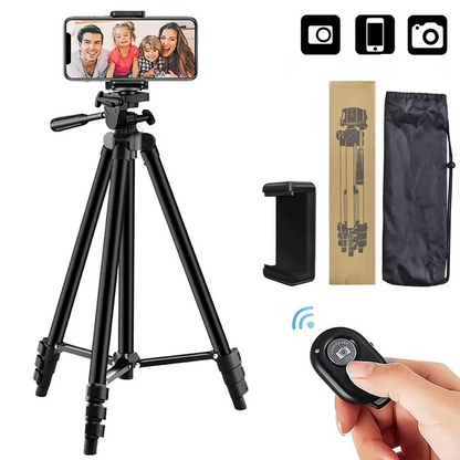 Compact Tripod Stand with Wireless Remote and Phone Holder for Phones and DSLR Cameras