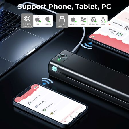 Portable Wireless A4 Thermal Printer with Bluetooth and No Ink Required