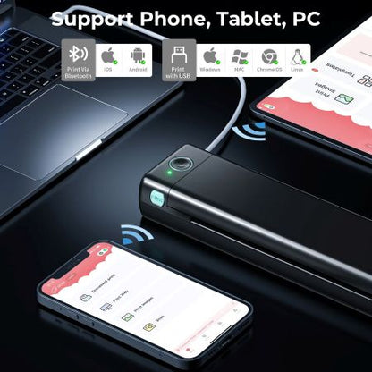 Portable Wireless A4 Thermal Printer with Bluetooth and No Ink Required