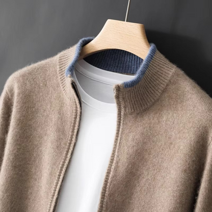 Mens Full Zip Knit Cardigan Jacket with a Relaxed Fit for Autumn and Winter in Gray, Navy Blue or Camel