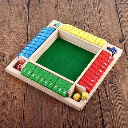 Wooden Dice Game with Four Player Boards and Flip Tiles for Addition Practice