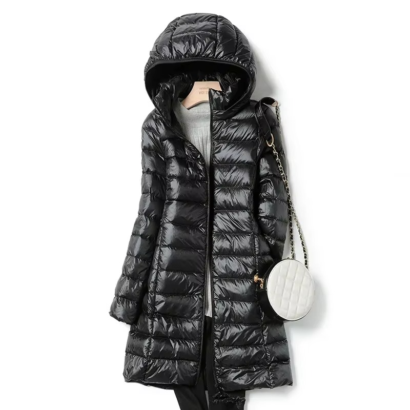 Womens Lightweight Long Hooded Parka with a Removable Hood, Front Zip and Button Placket in Seven Colors