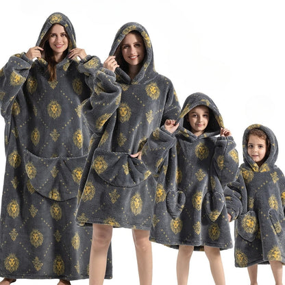 Oversized Hoodie Blanket with Pumpkin Print and Long Sleeves, Fleece Flannel