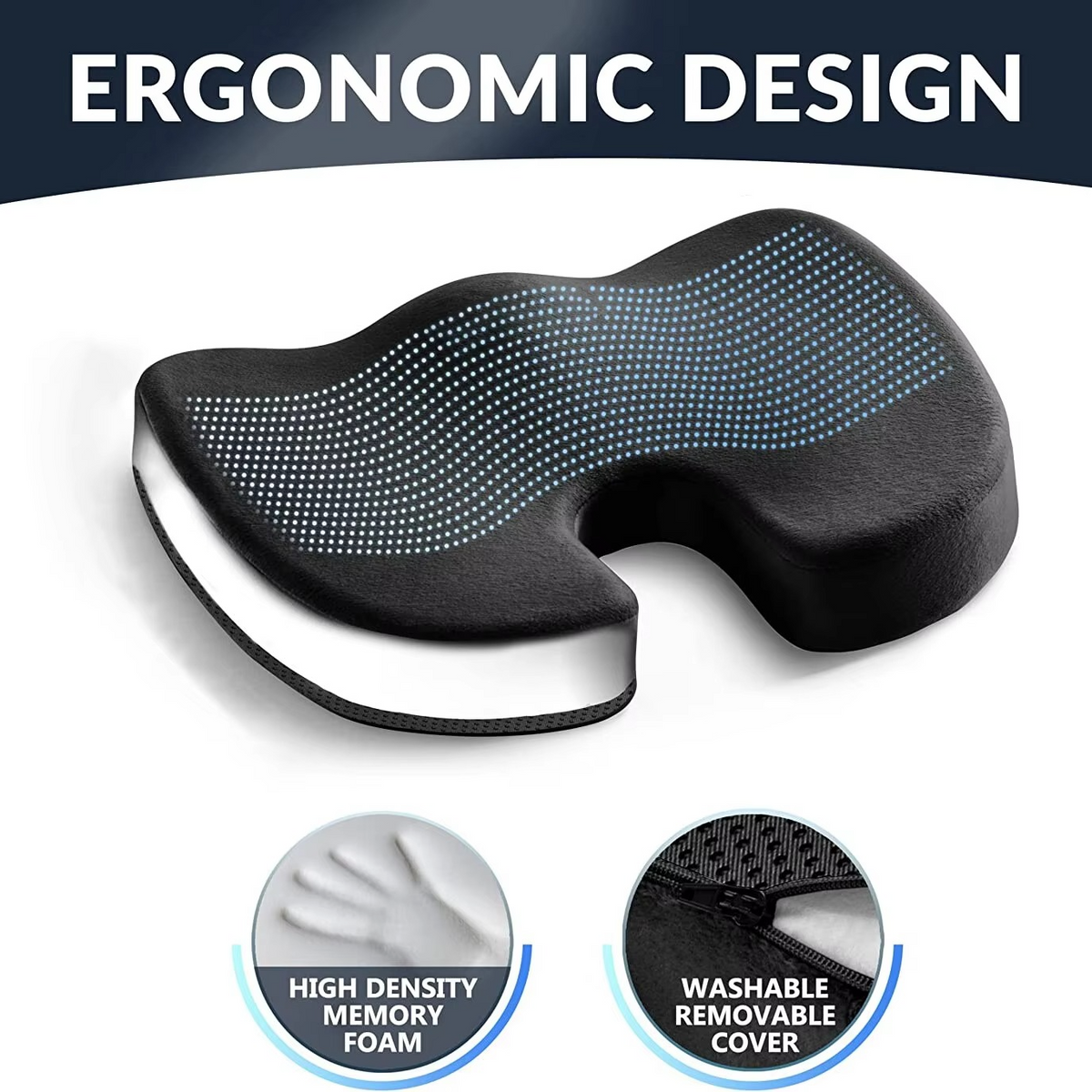 Gel and Memory Foam Seat Cushion with Non Slip Base for Everyday Sitting