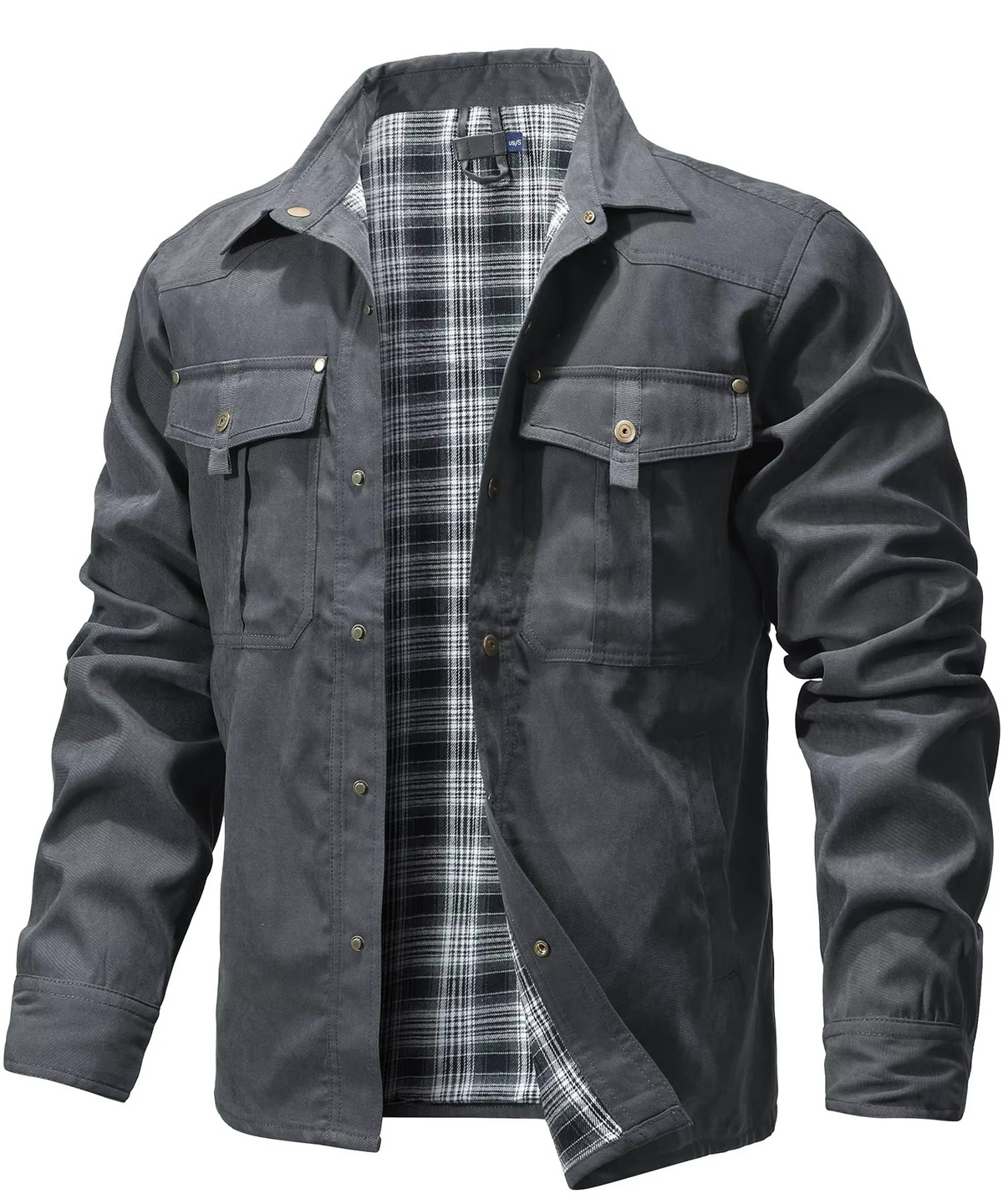 Mens Western Snap Overshirt with Flannel Lining and Yoke Seams for Cool Days