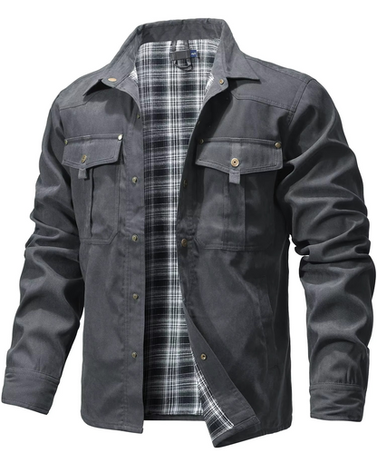 Mens Western Snap Overshirt with Flannel Lining and Yoke Seams for Cool Days