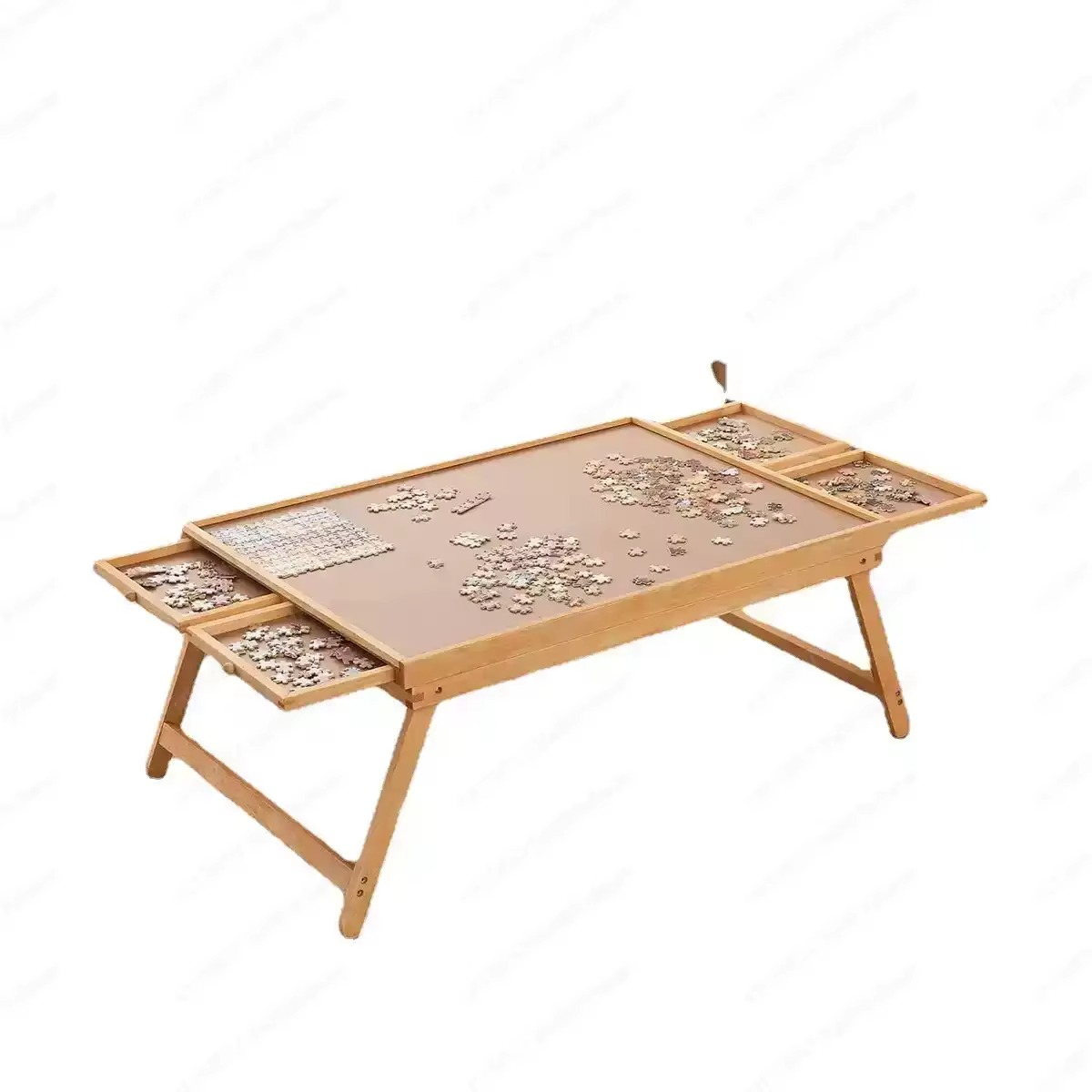 Foldable Wood Puzzle Table with Four Side Drawers That Holds Puzzles Up to 1500 Pieces