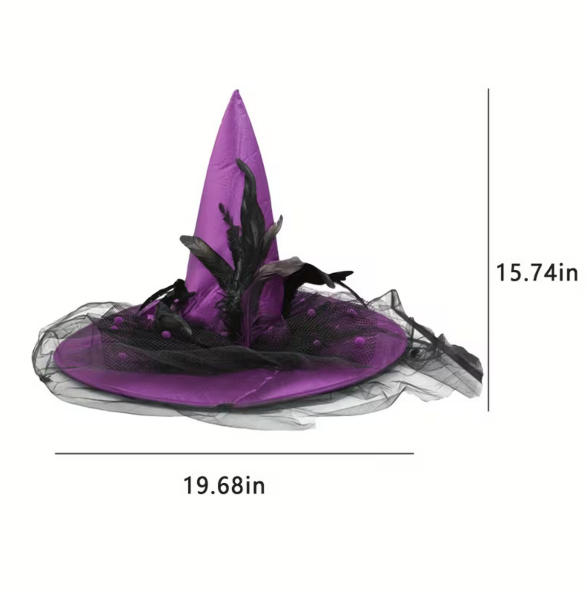 Vintage Witch Hat with Flowing Sheer Veil, Wide Flat Brim, and Adjustable Inner Band