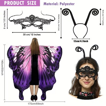 Butterfly Wing Shawl with Matching Headband for Costume Parties