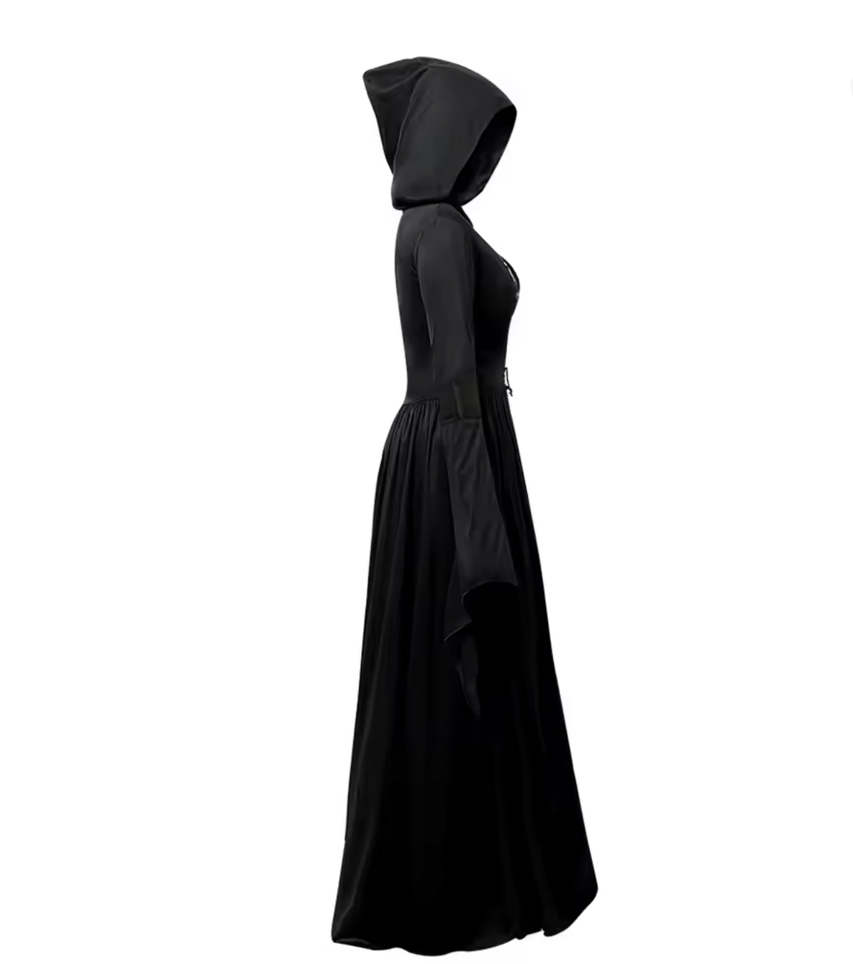 Witch Costume Dress with Bell Sleeves and Fitted Waist for Halloween