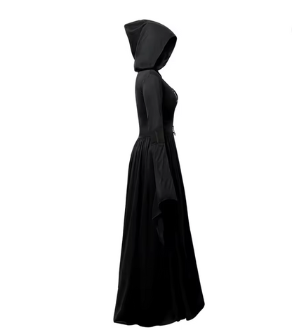 Witch Costume Dress with Bell Sleeves and Fitted Waist for Halloween