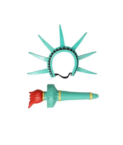 Statue Costume Set with Green Robe and Torch Headband for Halloween