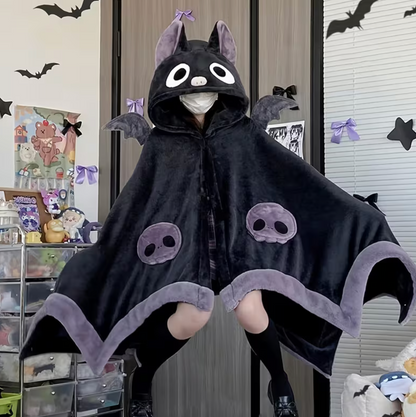 Bat Wing Hoodie with Plush Fur and Extended Sleeves for Lounging