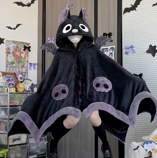 Bat Wing Hoodie with Plush Fur and Extended Sleeves for Lounging