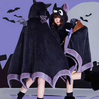 Bat Wing Hoodie with Plush Fur and Extended Sleeves for Lounging