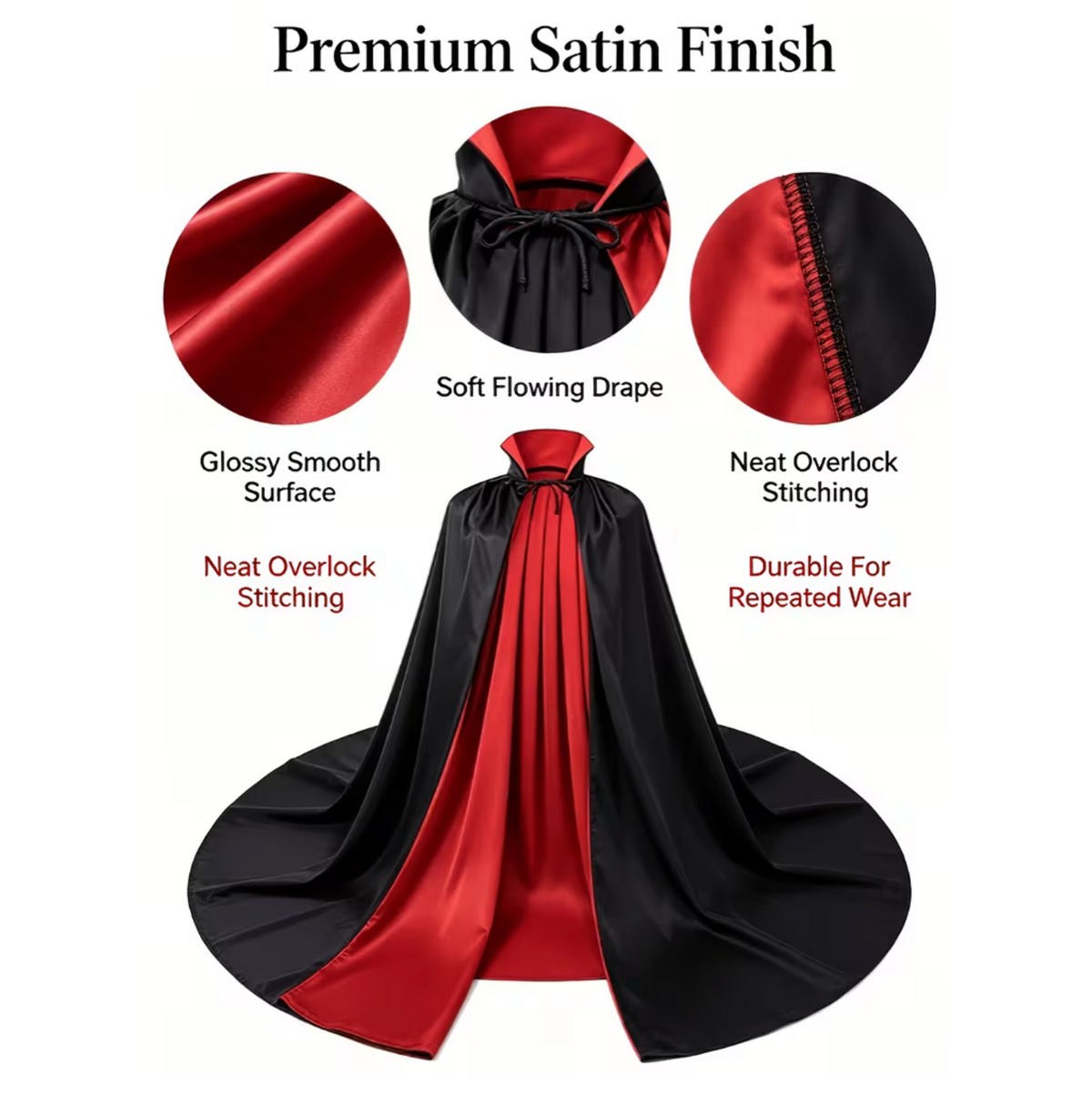 Reversible Gothic Cape with Stand Collar and Front Lacing for Costumes