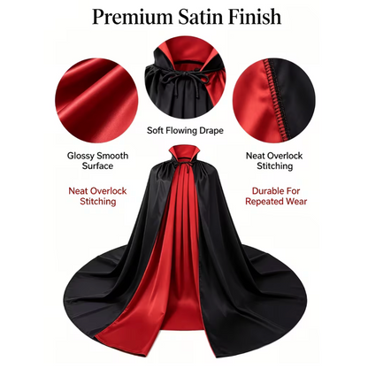Reversible Gothic Cape with Stand Collar and Front Lacing for Costumes