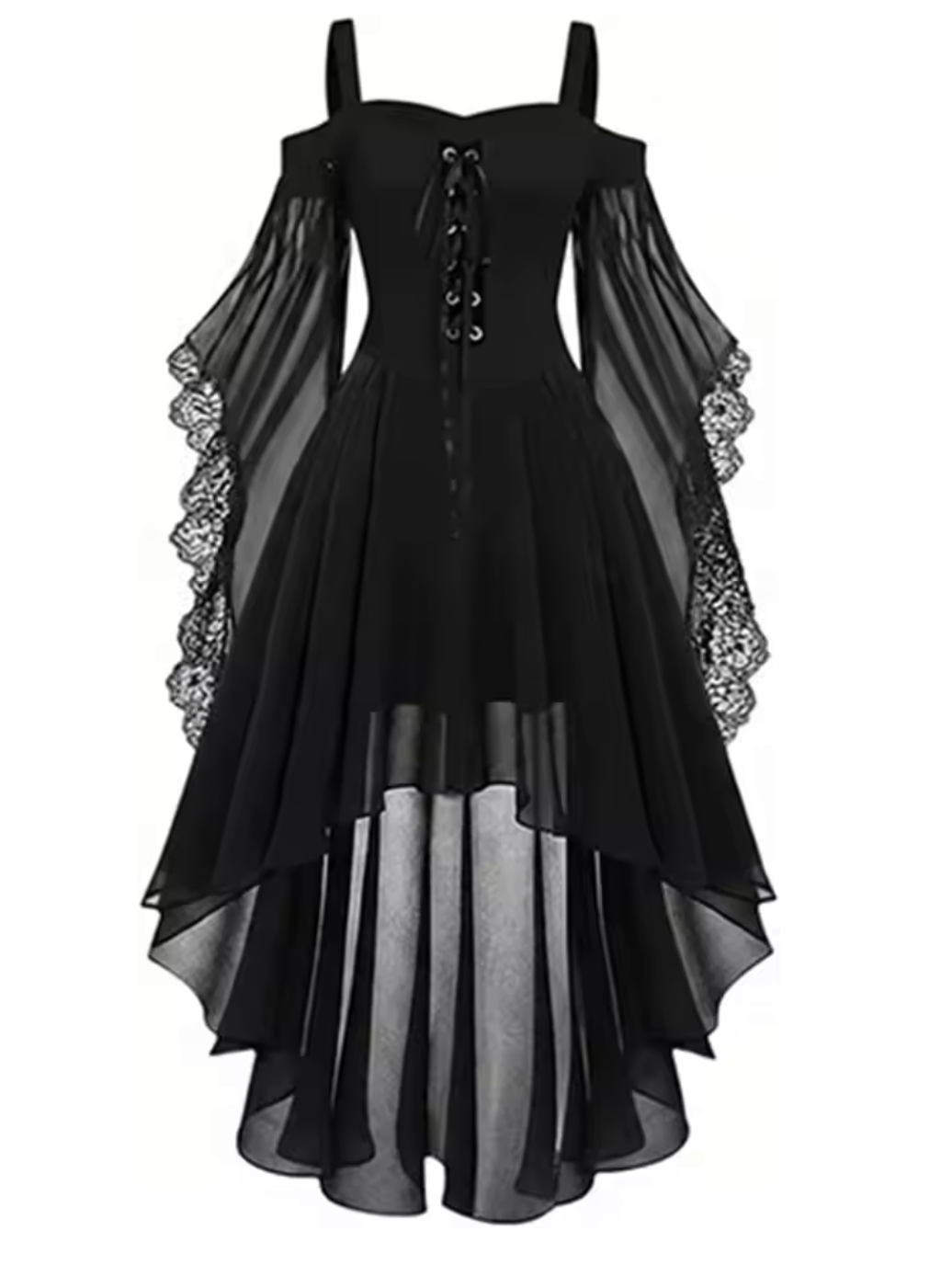 Gothic Witch Costume Dress with Butterfly Sleeves and Mesh Fabric
